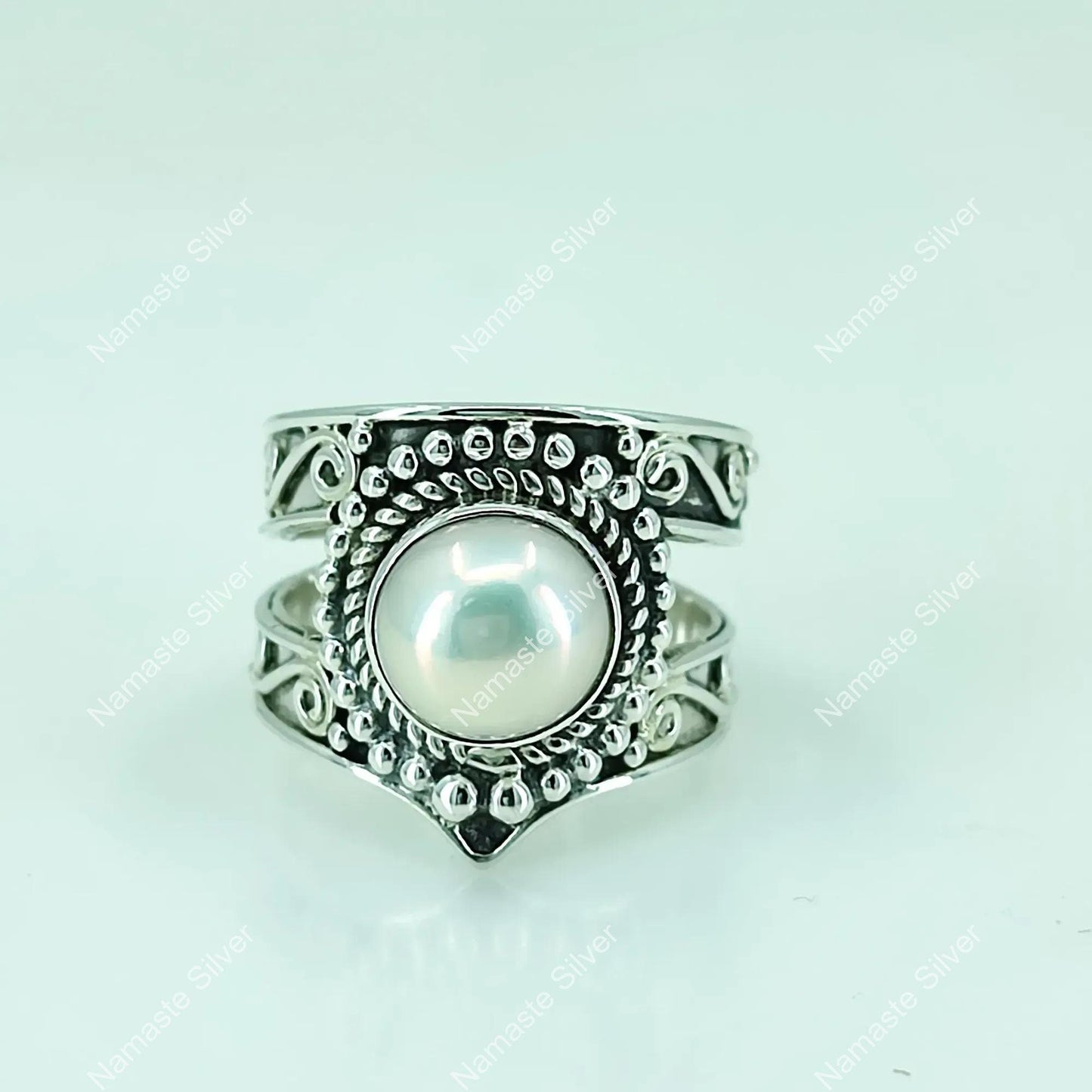 Pearl Ring, 925 Sterling Silver Statement Promise Ring for Women, Freshwater Pearl Handmade Jewelry, June Birthstone, Elegant Gift For Her