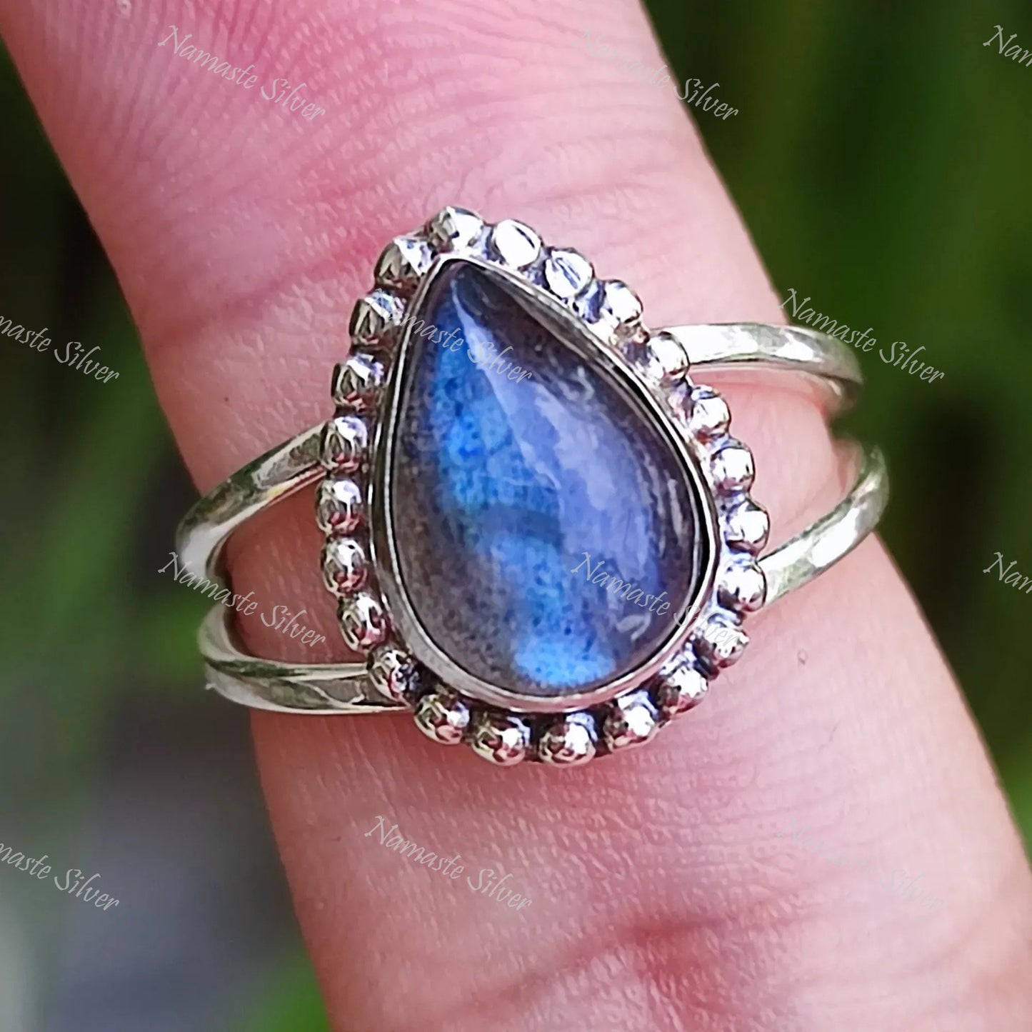 Labradorite Ring, 925 Sterling Silver Dainty Ring, Natural Labradorite Pear Shape Gemstone Handmade Boho Jewelry, Birthstone Gift for Her
