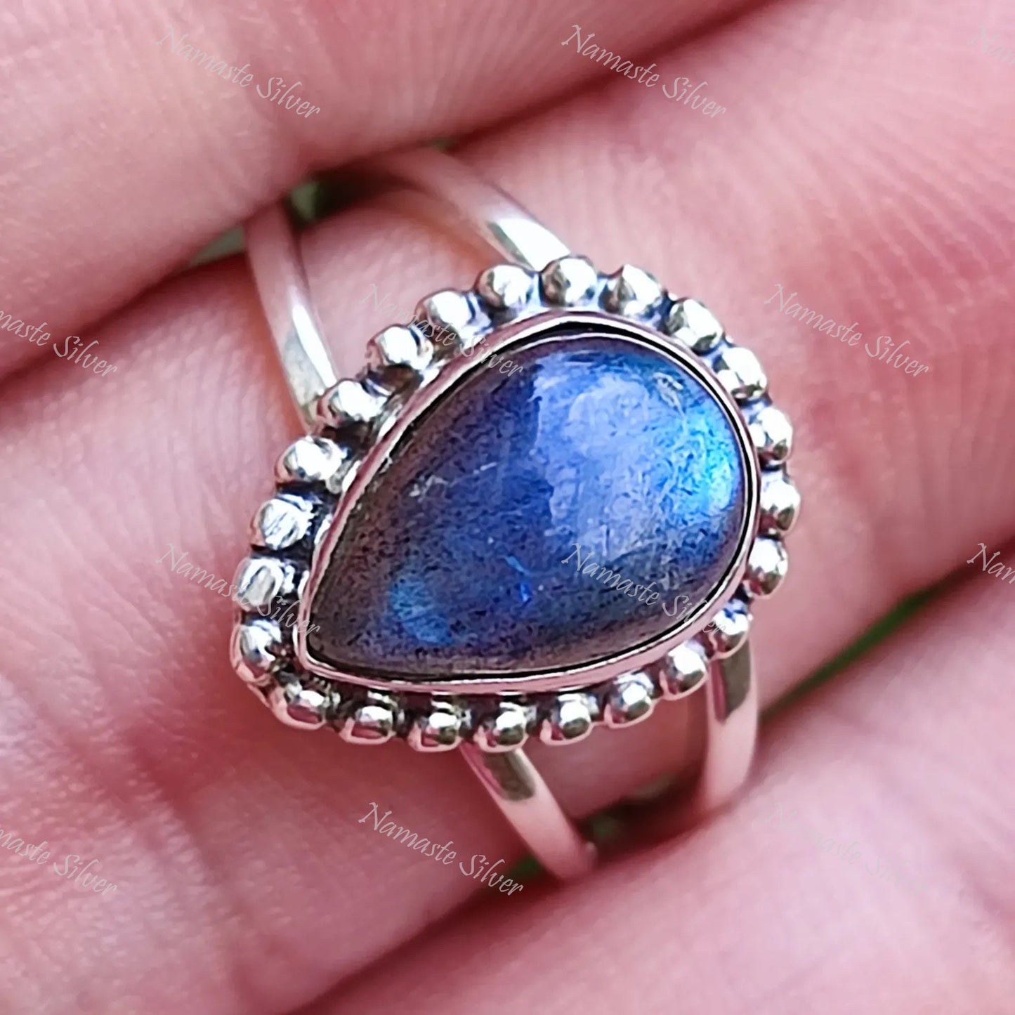 Labradorite Ring, 925 Sterling Silver Dainty Ring, Natural Labradorite Pear Shape Gemstone Handmade Boho Jewelry, Birthstone Gift for Her