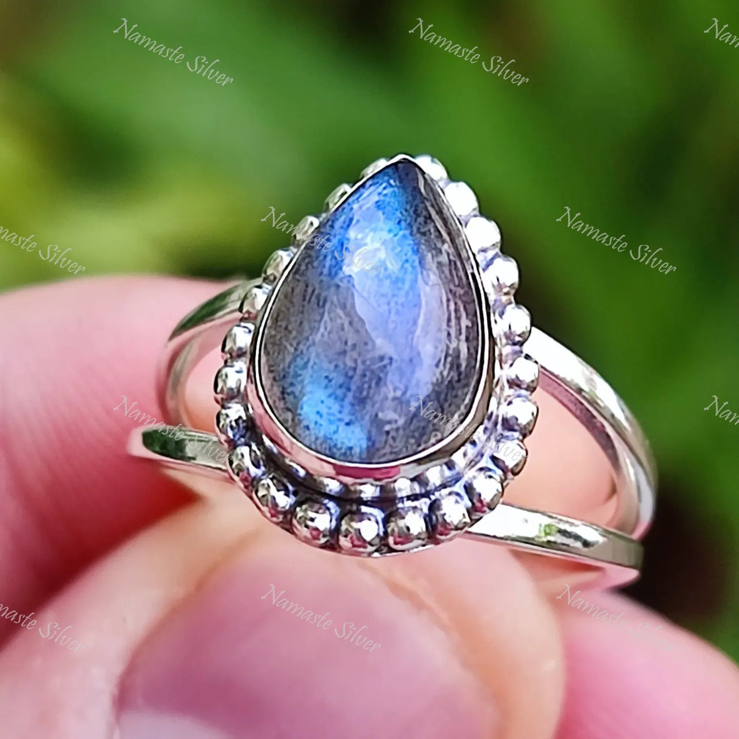 Labradorite Ring, 925 Sterling Silver Dainty Ring, Natural Labradorite Pear Shape Gemstone Handmade Boho Jewelry, Birthstone Gift for Her