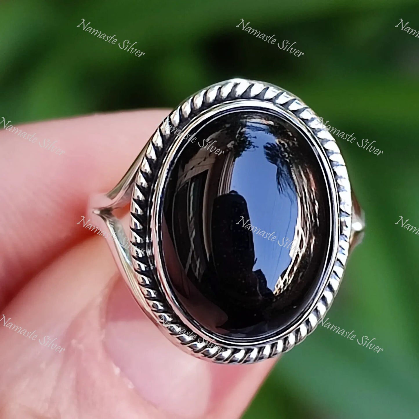 Black Onyx Ring, Handmade 925 Sterling Silver Statement Promise Ring, Natural Black Gemstone Oval Jewelry, July Birthstone, Gift for Her