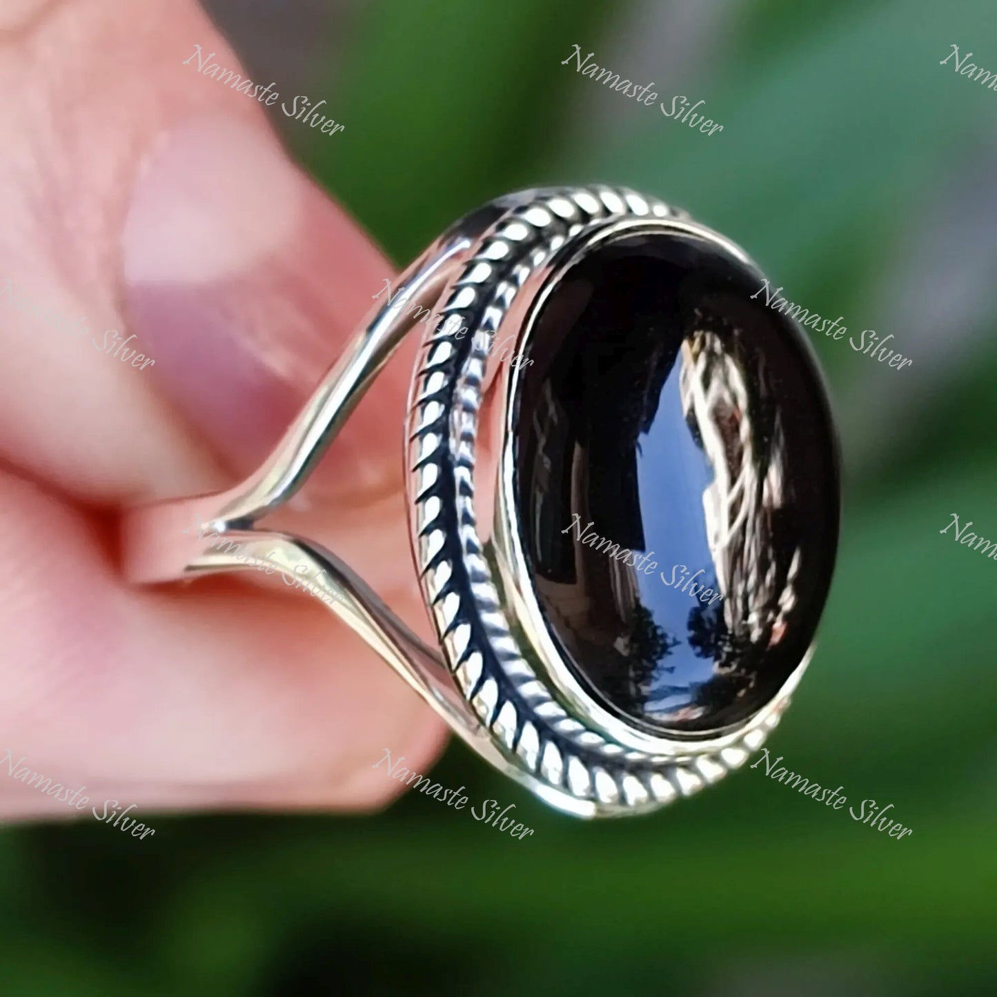 Black Onyx Ring, Handmade 925 Sterling Silver Statement Promise Ring, Natural Black Gemstone Oval Jewelry, July Birthstone, Gift for Her