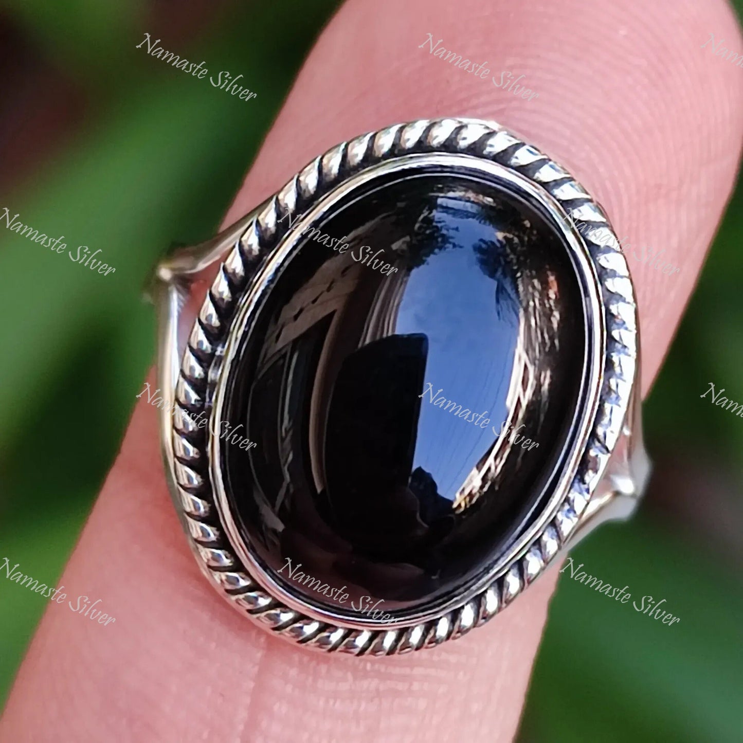 Black Onyx Ring, Handmade 925 Sterling Silver Statement Promise Ring, Natural Black Gemstone Oval Jewelry, July Birthstone, Gift for Her