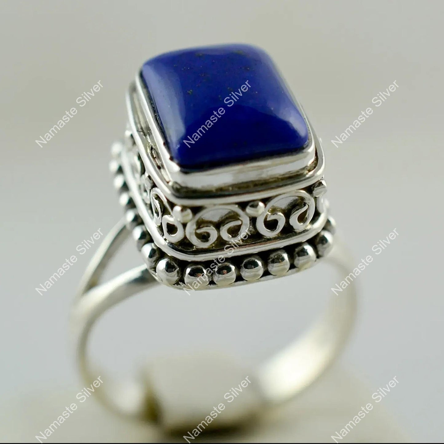 Lapis Lazuli Ring, 925 Sterling Silver Handmade Promise Ring, Natural Blue Gemstone Cushion Jewelry, September Birthstone, Boho Gift For Her