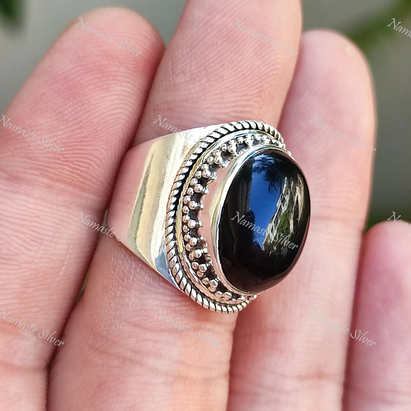 Black Onyx Ring, 925 Sterling Silver Statement Ring, Natural Black Gemstone Oval Handmade Cocktail Jewelry, July Birthstone. Gift for her