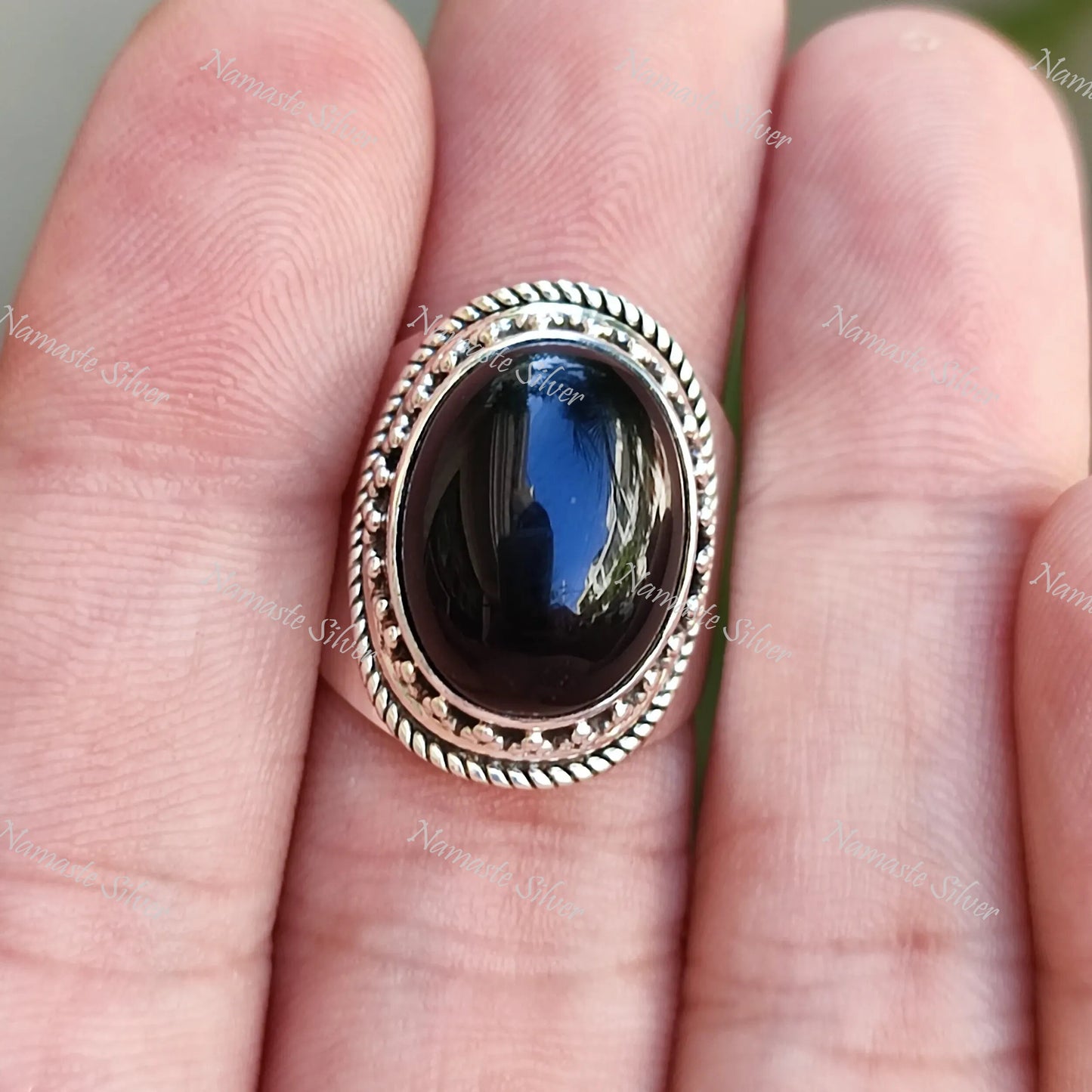 Black Onyx Ring, 925 Sterling Silver Statement Ring, Natural Black Gemstone Oval Handmade Cocktail Jewelry, July Birthstone. Gift for her