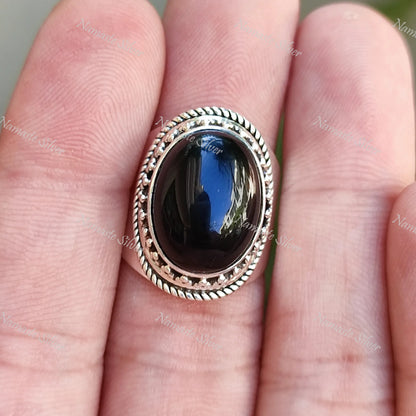 Black Onyx Ring, 925 Sterling Silver Statement Ring, Natural Black Gemstone Oval Handmade Cocktail Jewelry, July Birthstone. Gift for her