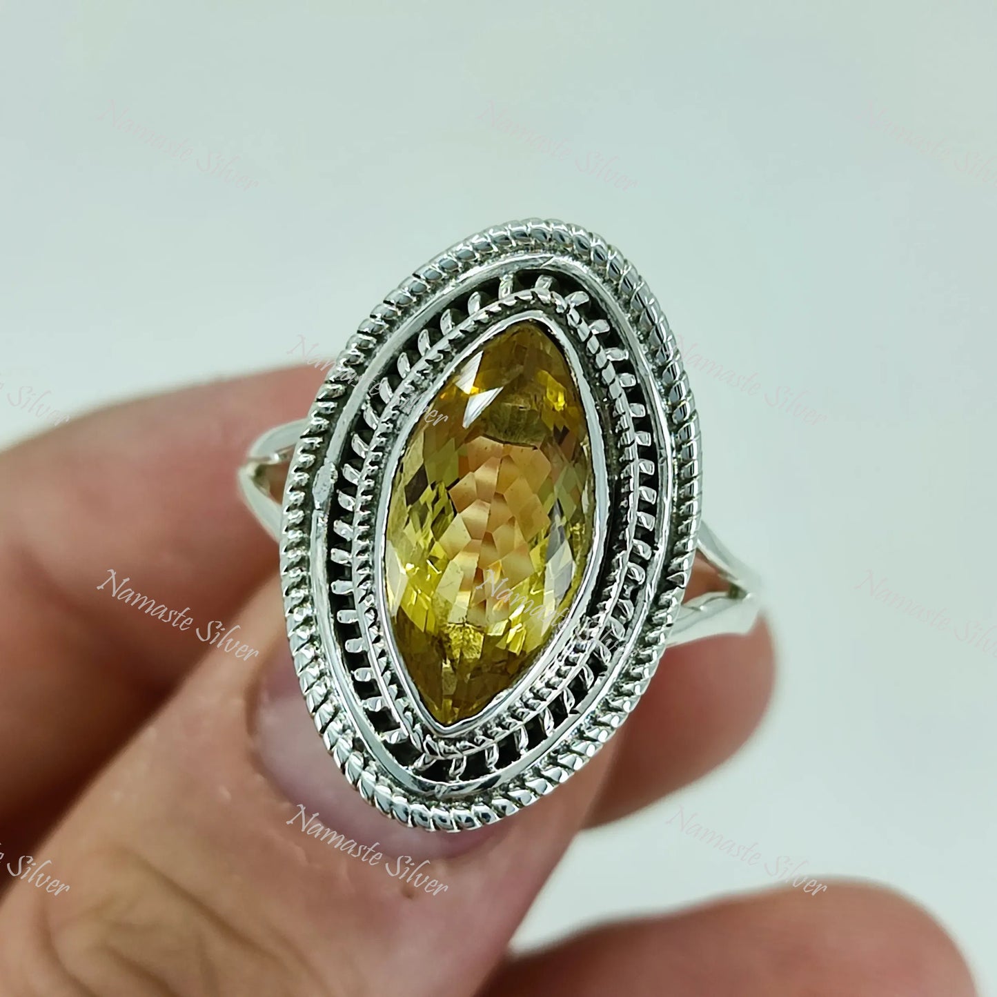 Citrine Ring, 925 Sterling Silver Promise Ring, Natural Yellow Gemstone Marquise Handmade Boho Jewelry, November Birthstone, Gift for Her