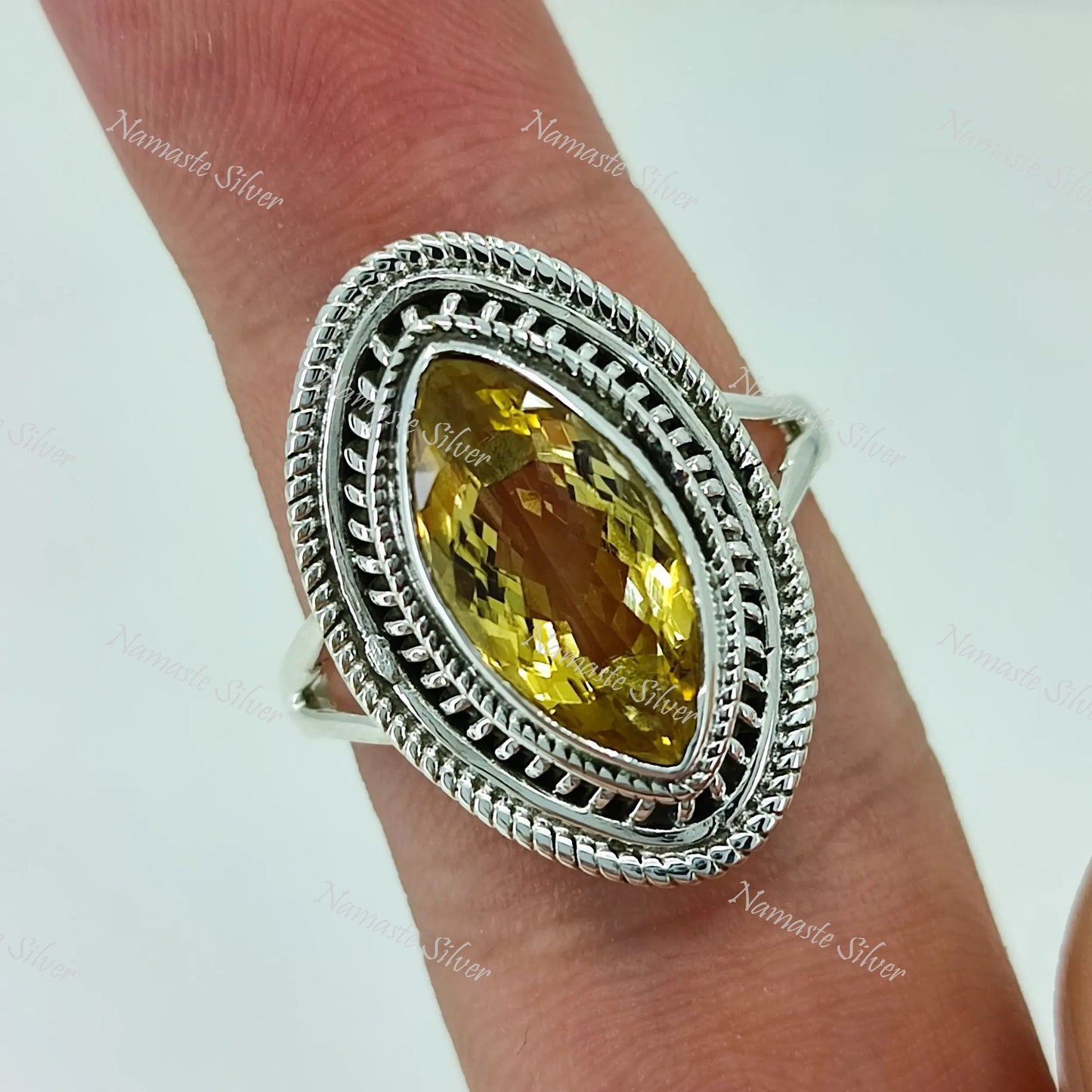 Citrine Ring, 925 Sterling Silver Promise Ring, Natural Yellow Gemstone Marquise Handmade Boho Jewelry, November Birthstone, Gift for Her