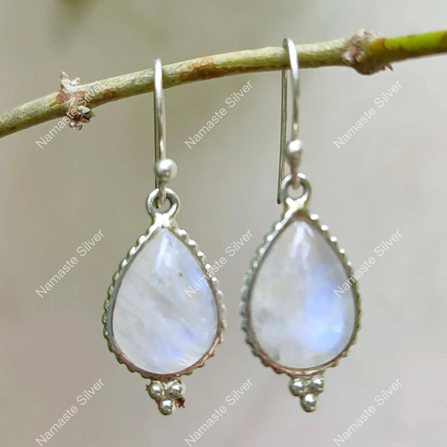 Rainbow Moonstone Earrings, 925 Sterling Silver Handmade Dangle Earrings, Natural Gemstone Pear Shape Jewelry, June Birthstone, Gift for Her