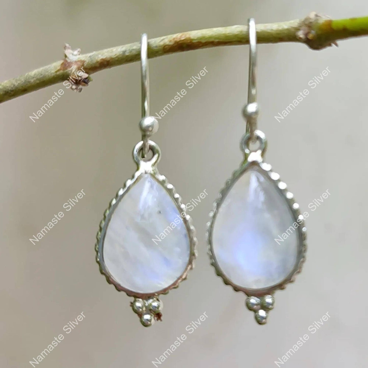 Rainbow Moonstone Earrings, 925 Sterling Silver Handmade Dangle Earrings, Natural Gemstone Pear Shape Jewelry, June Birthstone, Gift for Her