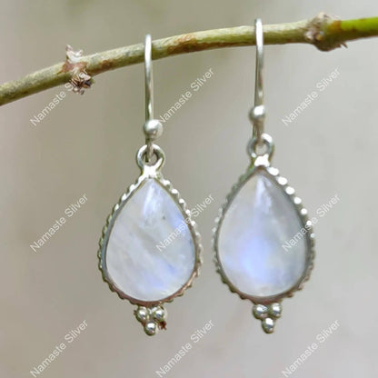 Rainbow Moonstone Earrings, 925 Sterling Silver Handmade Dangle Earrings, Natural Gemstone Pear Shape Jewelry, June Birthstone, Gift for Her