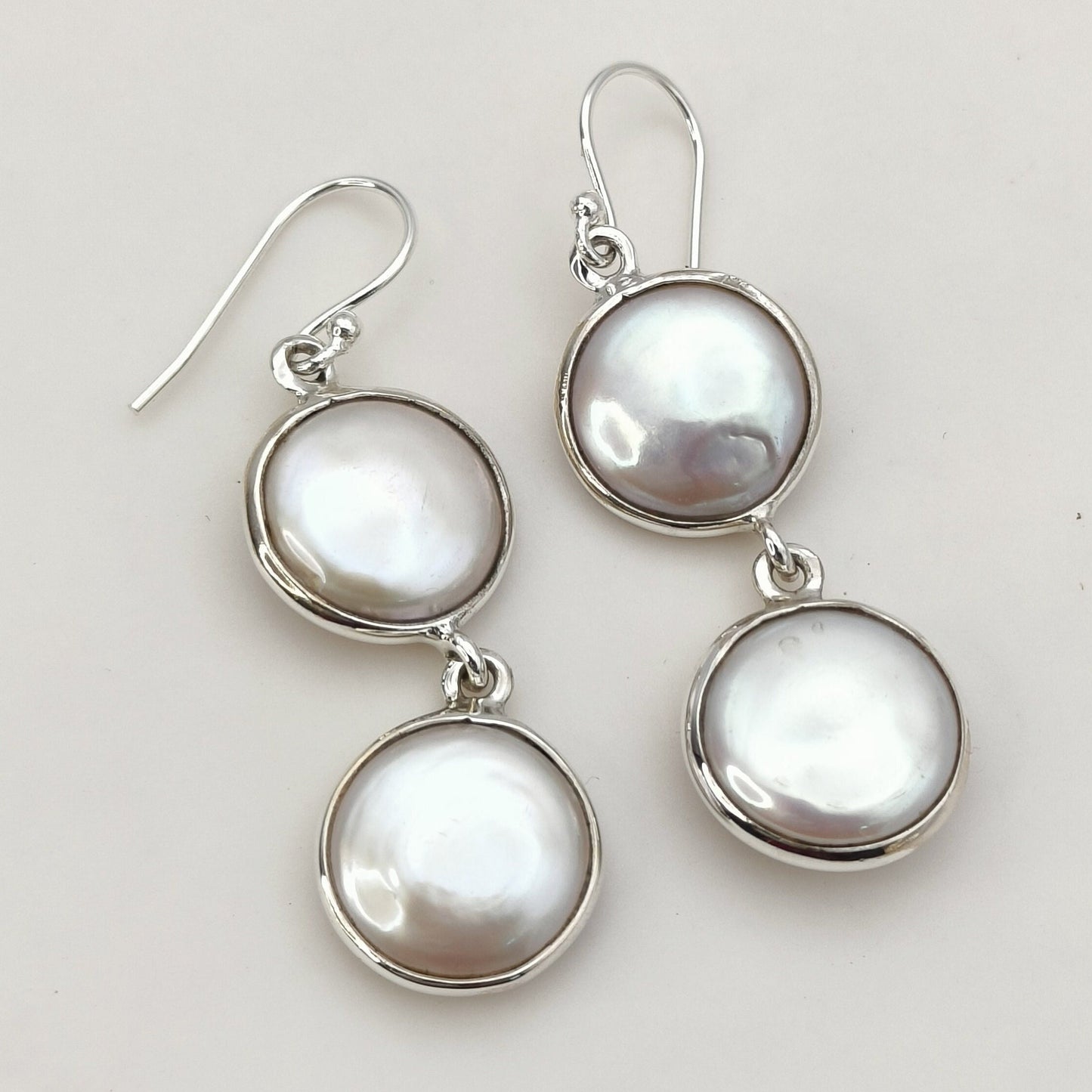 Coin Pearl Earrings, 925 Sterling Silver Handmade Dangle Earrings, Genuine Freshwater Coin Pearl Jewelry, Gift for her Birthday Anniversary