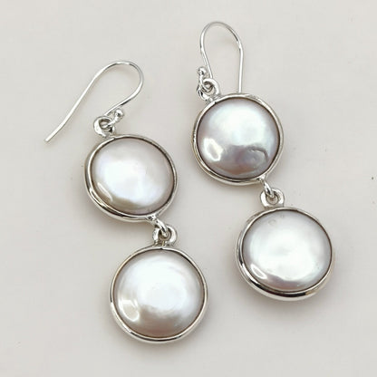 Coin Pearl Earrings, 925 Sterling Silver Handmade Dangle Earrings, Genuine Freshwater Coin Pearl Jewelry, Gift for her Birthday Anniversary