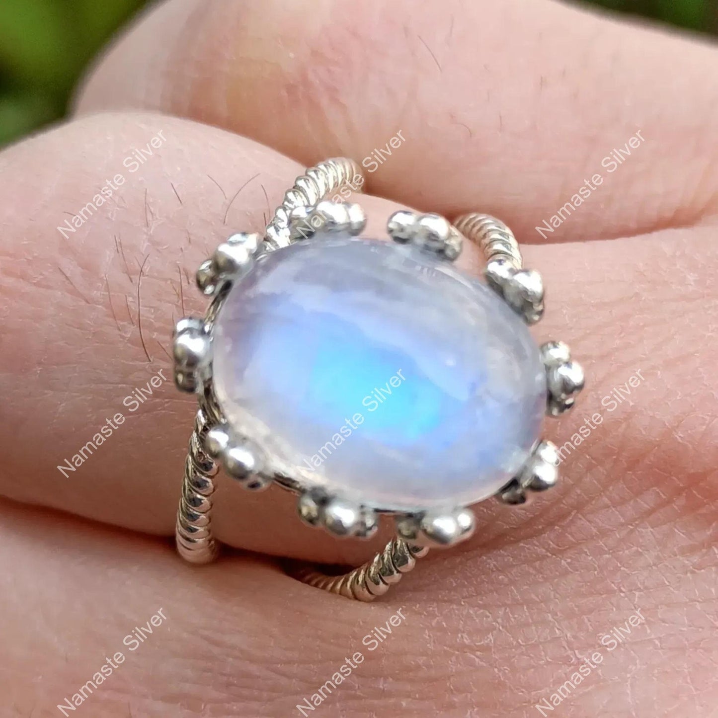 Moonstone Ring, 925 Sterling Silver Statement Promise Ring, Natural Rainbow Moonstone Oval Handmade Jewelry, June Birthstone, Gift for Her