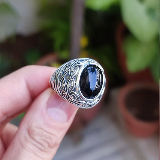 Black Onyx Ring, 925 Sterling Silver Handmade Statement Promise Ring, Natural Black Gemstone Oval Ring, July Birthstone, Boho Gift for her
