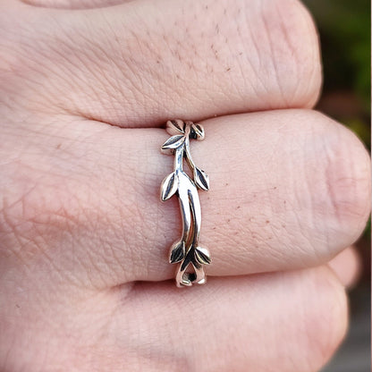 Silver Leaf Ring, 925 Sterling Silver Olive Leaf Ring, Silver Branch Ring, Leaf Dainty Branch Ring Band, Forest Ring, Nature Promise Ring