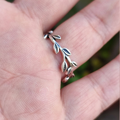 Silver Leaf Ring, 925 Sterling Silver Olive Leaf Ring, Silver Branch Ring, Leaf Dainty Branch Ring Band, Forest Ring, Nature Promise Ring