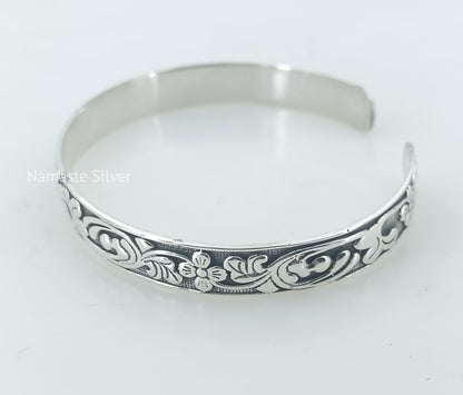 Floral Cuff Bracelet, 925 Sterling Silver Cuff Bangle, Handmade Adjustable Cuff Bracelet Jewelry, Gift for Her Birthday Anniversary Wedding