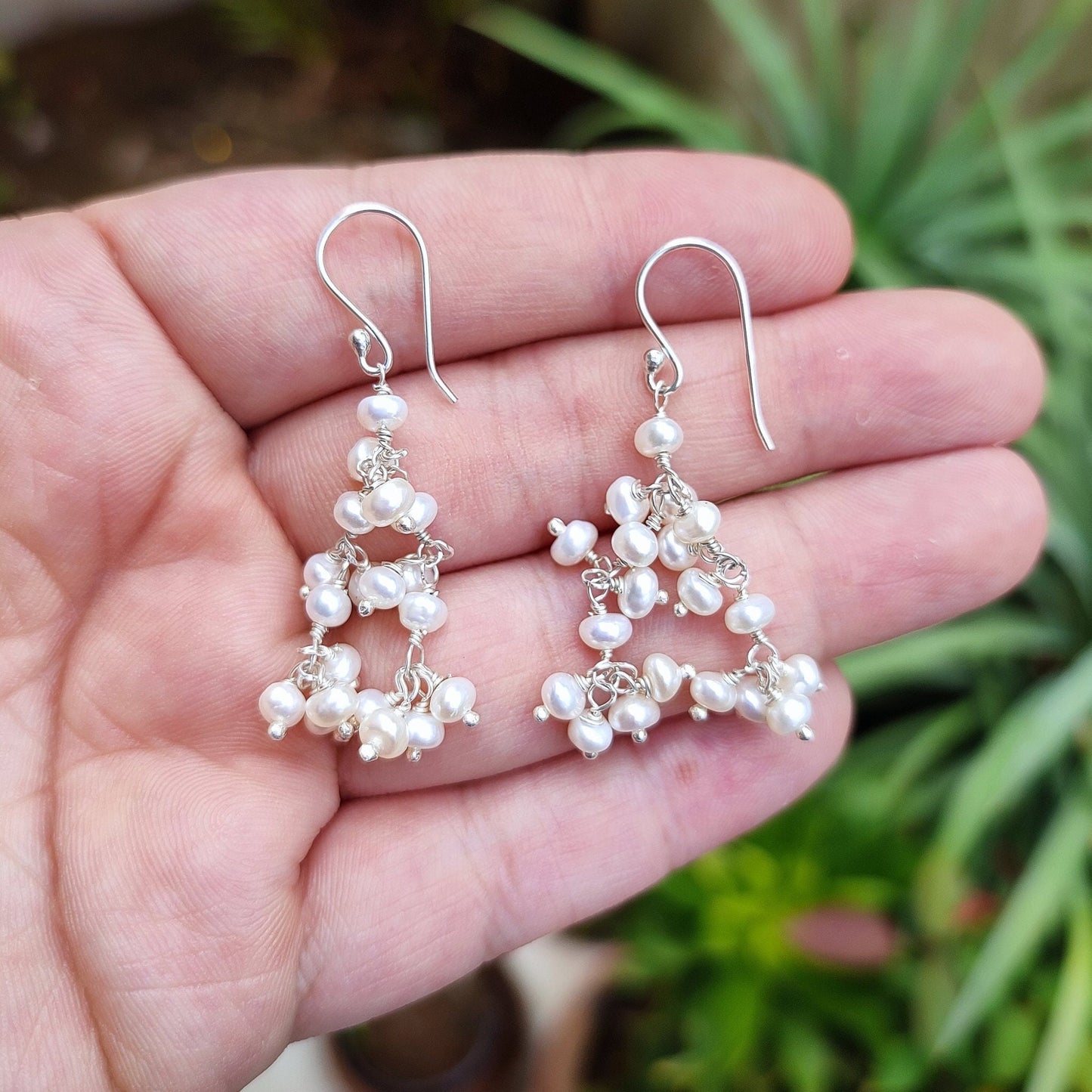 Pearl Earrings, 925 Sterling Silver Dangle Drop Earrings, Handmade Freshwater Pearl Beads Jewelry, June Birthstone, Unique Gift for her