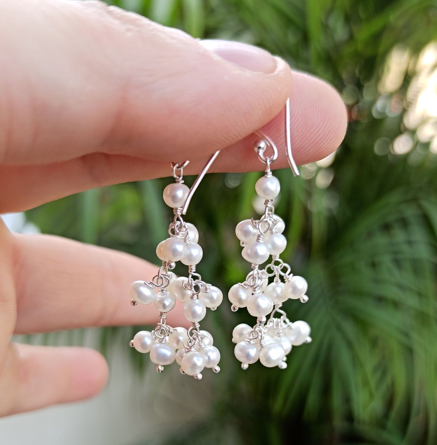 Pearl Earrings, 925 Sterling Silver Dangle Drop Earrings, Handmade Freshwater Pearl Beads Jewelry, June Birthstone, Unique Gift for her