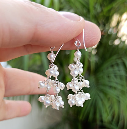 Pearl Earrings, 925 Sterling Silver Dangle Drop Earrings, Handmade Freshwater Pearl Beads Jewelry, June Birthstone, Unique Gift for her