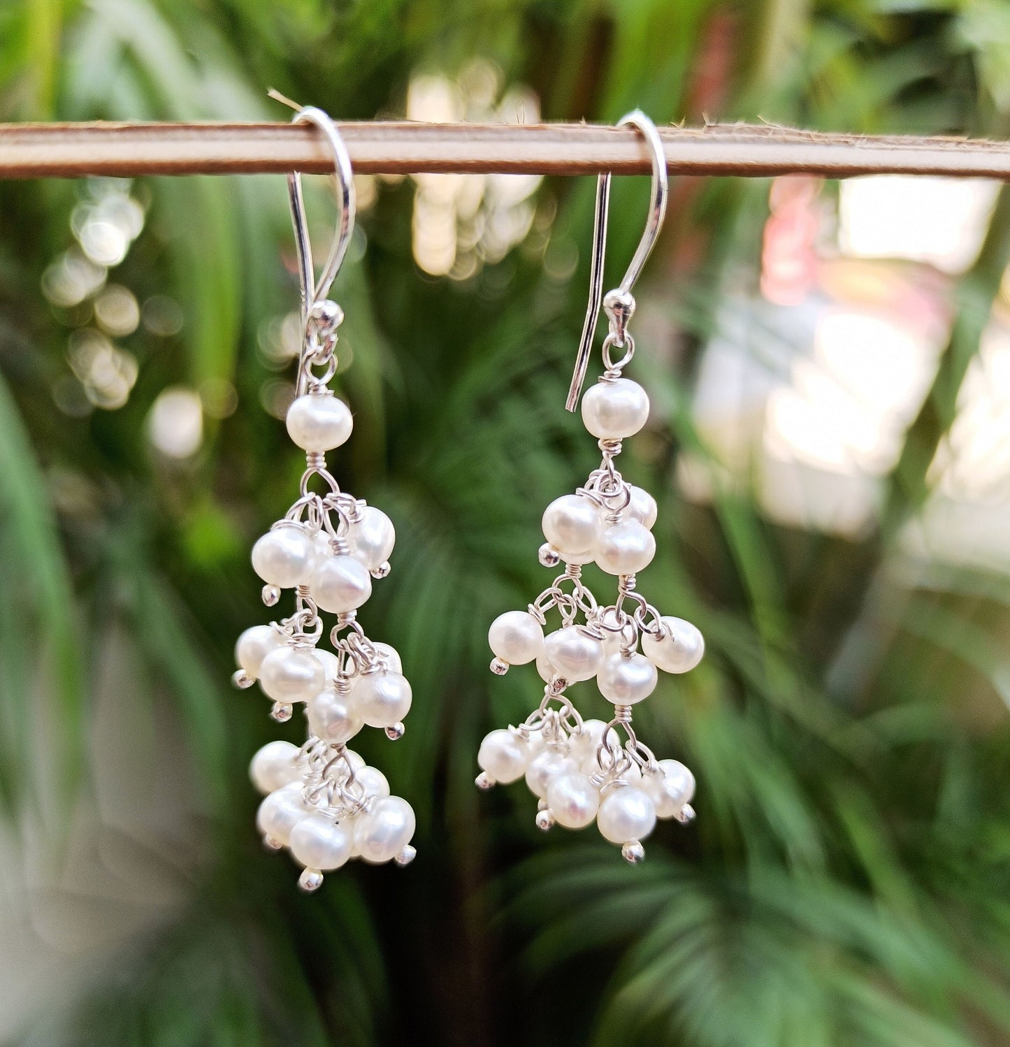 Pearl Earrings, 925 Sterling Silver Dangle Drop Earrings, Handmade Freshwater Pearl Beads Jewelry, June Birthstone, Unique Gift for her