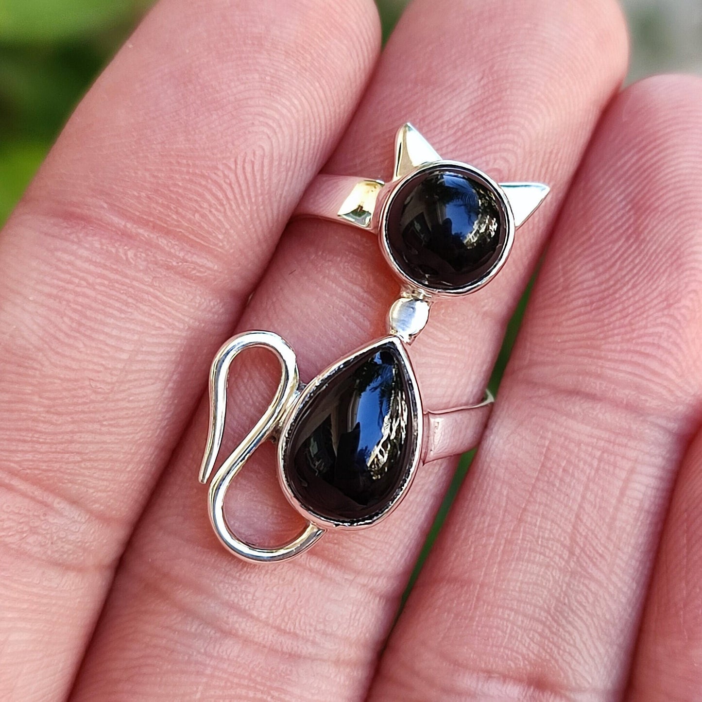 Black Onyx Cat Ring, Handmade 925 Sterling Silver Promise Ring, Natural Black Onyx Gemstone Jewelry, July Birthstone, Gift for Cat Lovers