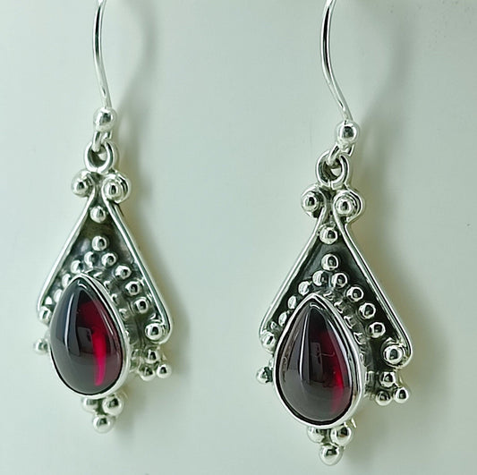 Garnet Dangle Earrings, 925 Sterling Silver Handmade Earrings, Natural Garnet Pear Shape Jewelry, January Birthstone, Gift for Her Birthday
