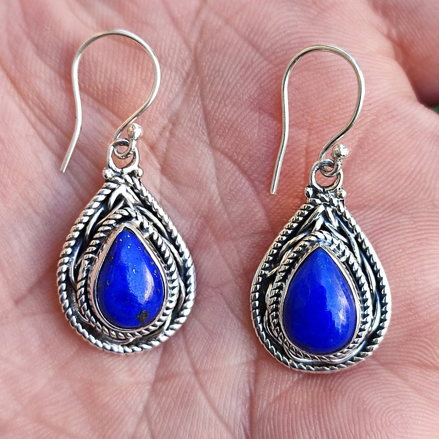 Lapis Lazuli Earrings, 925 Sterling Silver Dangle Drop Earrings, Natural Blue Gemstone PearShape Jewelry, September Birthstone, Gift for Her
