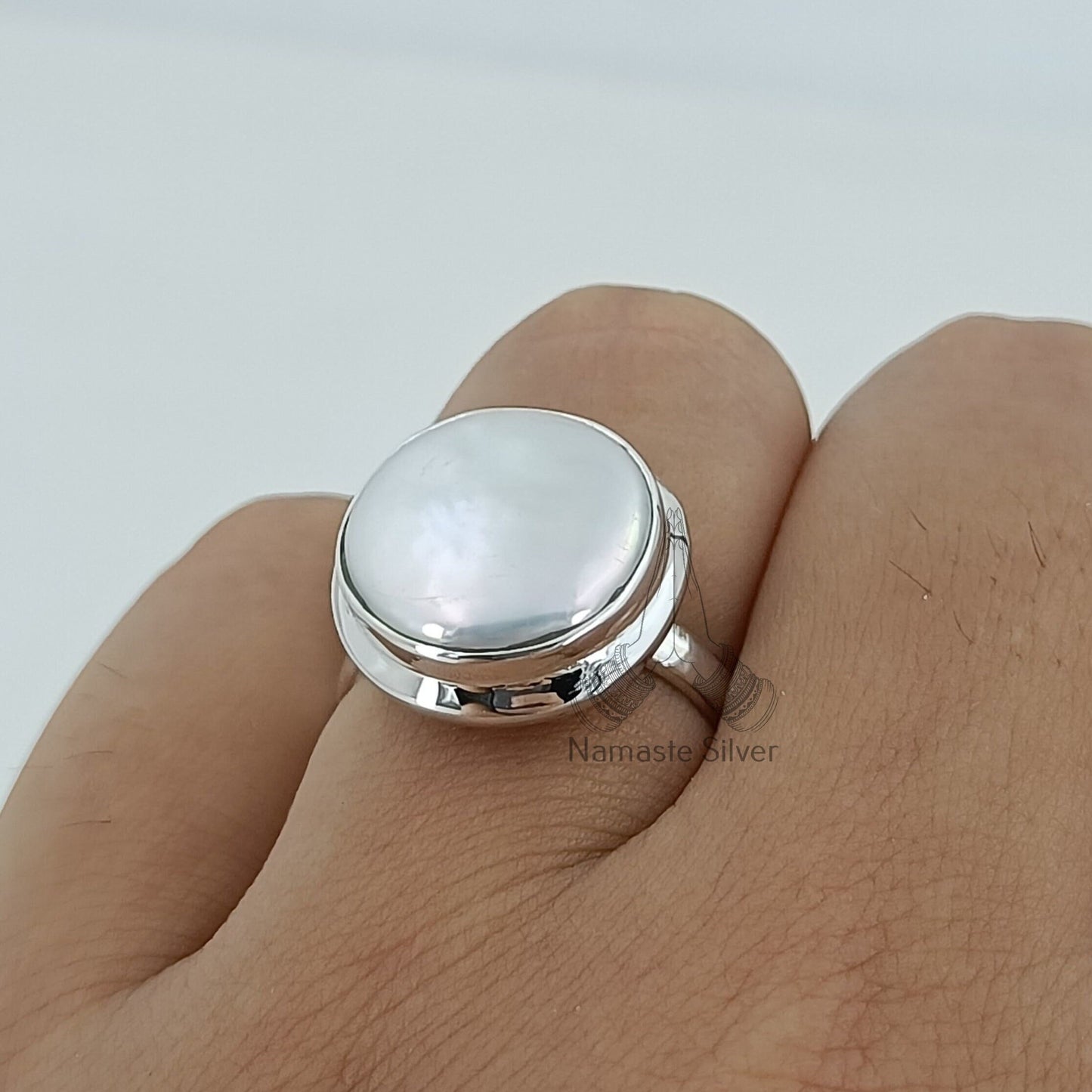 Coin Pearl Ring, 925 Sterling Silver Statement Promise Ring, Freshwater Coin Pearl Handmade Boho Jewelry, June Birthstone, Gift for her