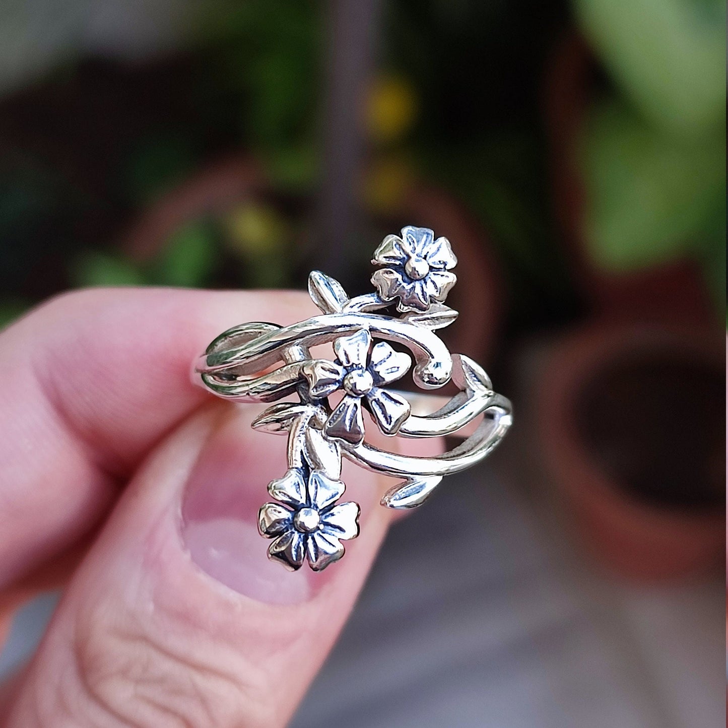 Flower Silver Ring, 925 Sterling Silver Handmade Floral Promise Ring, Flower Jewelry, Gift for Her Birthday, Anniversary, Bridesmaid Gift