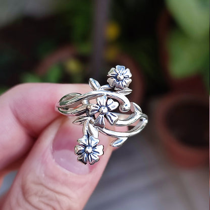 Flower Silver Ring, 925 Sterling Silver Handmade Floral Promise Ring, Flower Jewelry, Gift for Her Birthday, Anniversary, Bridesmaid Gift