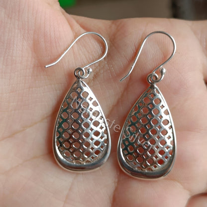 Pear Shape Mesh Dangle Earrings, 925 Sterling Silver Teardrop Earrings, Handmade Lightweight Minimalist Boho Jewelry, Perfect Gift for Her