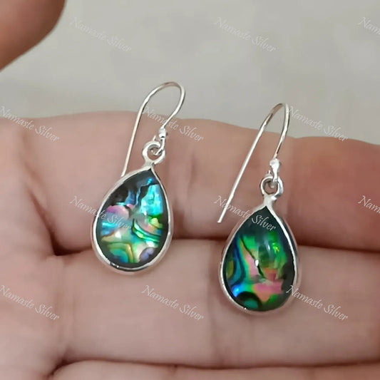 Abalone Shell Doublet Earrings, 925 Sterling Silver Dangle Earrings, Natural Abalone Pear Shape Handmade Jewelry, Blue Paua Shell Earrings