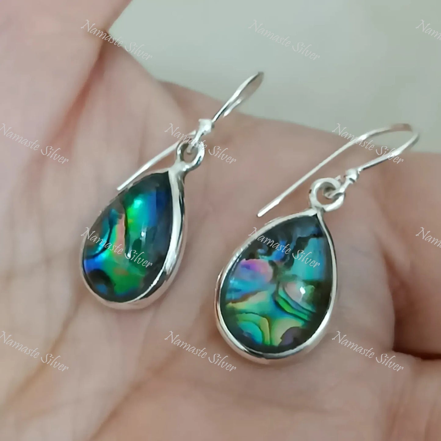 Abalone Shell Doublet Earrings, 925 Sterling Silver Dangle Earrings, Natural Abalone Pear Shape Handmade Jewelry, Blue Paua Shell Earrings