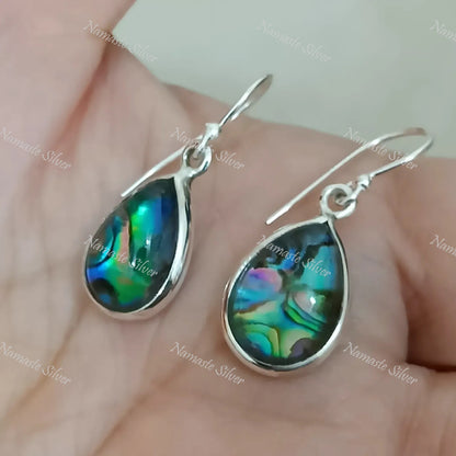 Abalone Shell Doublet Earrings, 925 Sterling Silver Dangle Earrings, Natural Abalone Pear Shape Handmade Jewelry, Blue Paua Shell Earrings