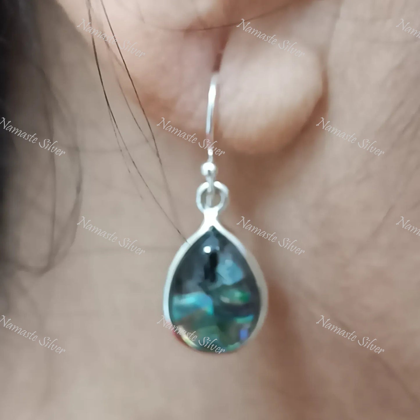 Abalone Shell Doublet Earrings, 925 Sterling Silver Dangle Earrings, Natural Abalone Pear Shape Handmade Jewelry, Blue Paua Shell Earrings