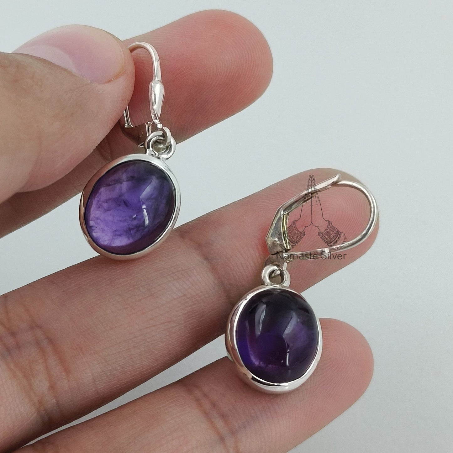 Amethyst Earrings, 925 Sterling Silver Dangle Earrings, Natural Purple Oval Gemstone Handmade Jewelry, February Birthstone, Gift for her