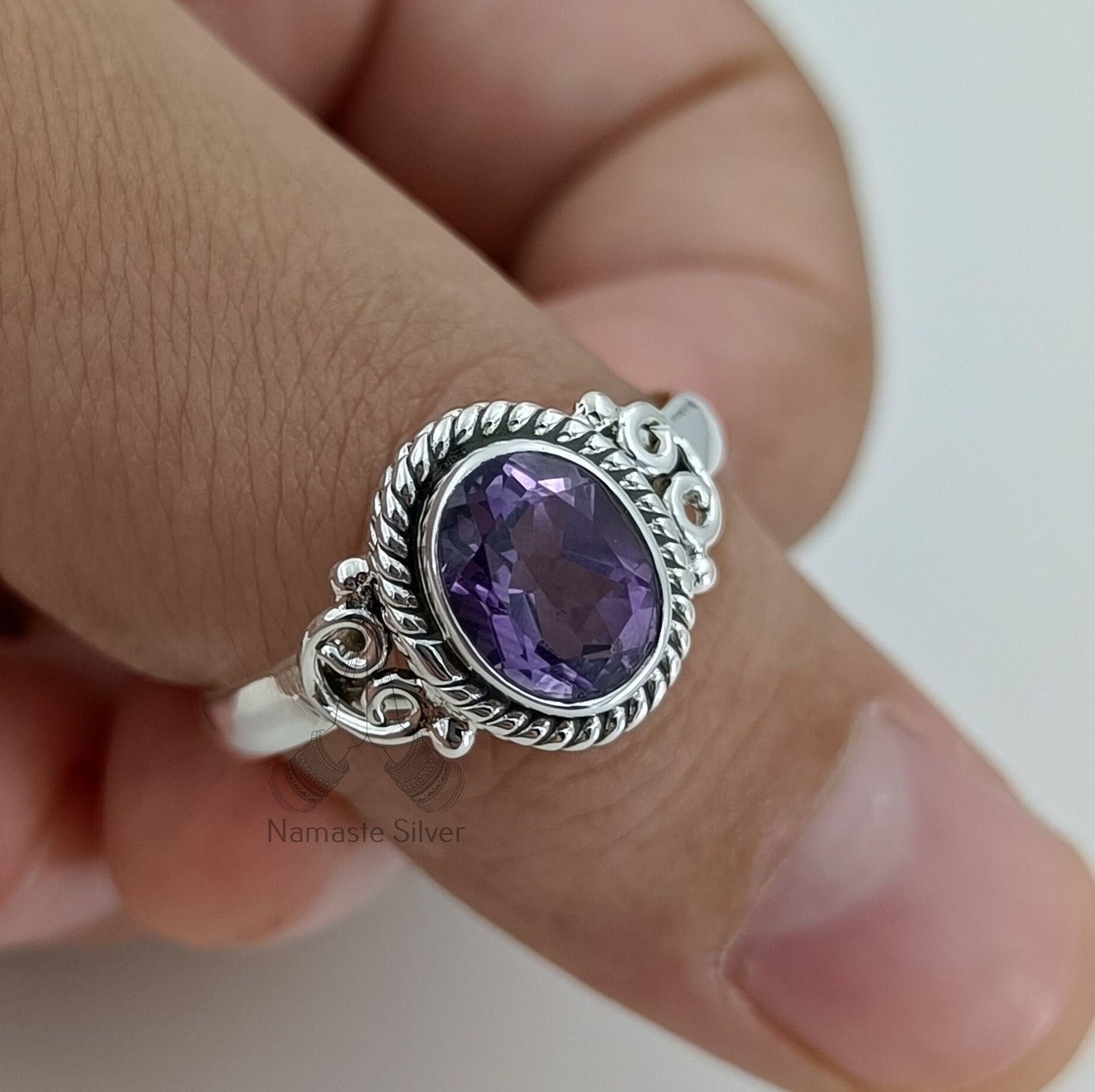 Amethyst Ring, 925 Sterling Silver Handmade Statement Promise Ring, Natural Purple Gemstone Oval Jewelry, February Birthstone, Gift for her