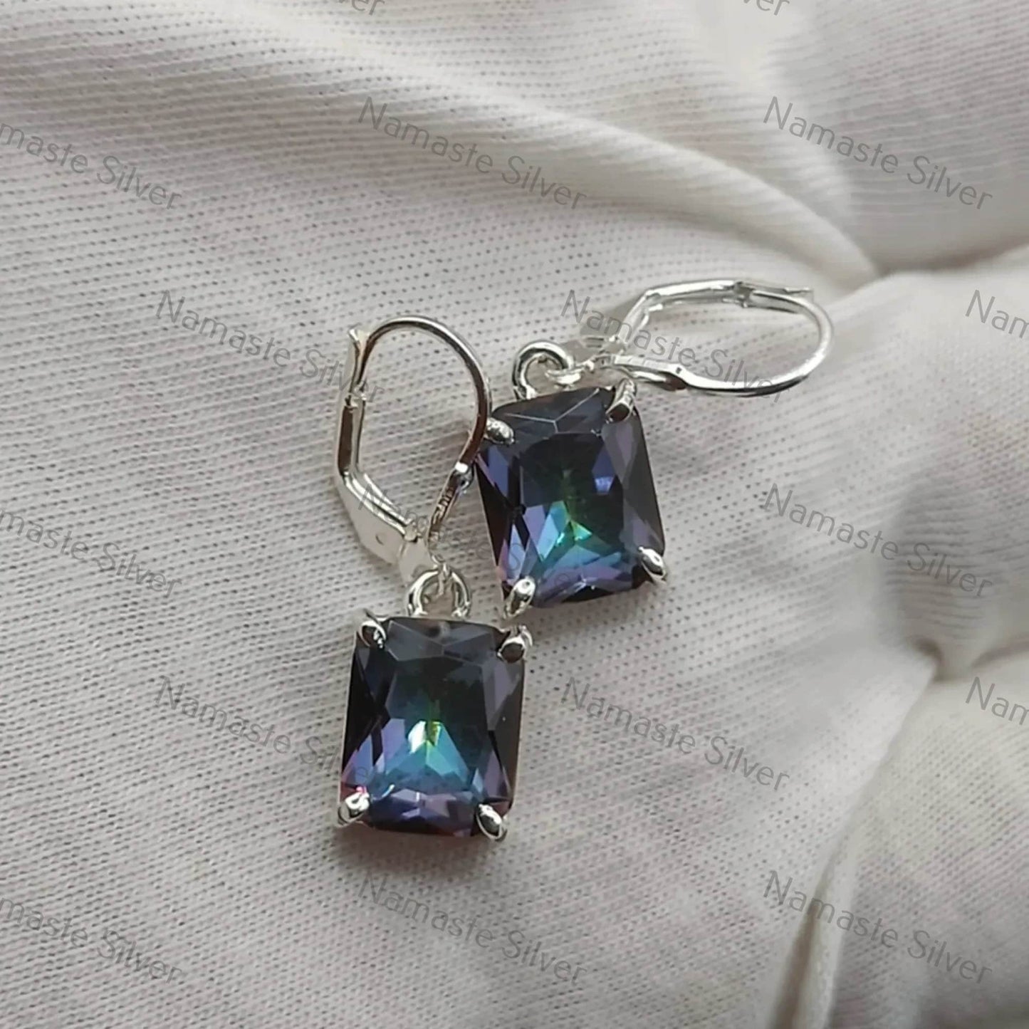 Aurora Mystic Topaz Earrings, Handmade 925 Sterling Silver Dangle Earrings, Octagon Gemstone Jewelry, November Birthstone, Gift For Her