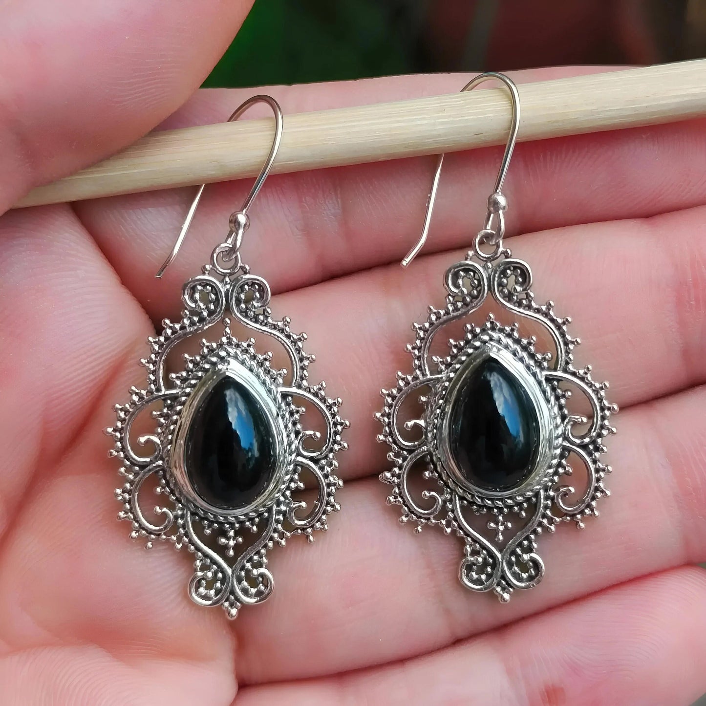 Black Onyx Earrings, 925 Sterling Silver Handmade Dangle Earrings, Natural Black Gemstone Pear Shape Jewelry, July Birthstone, Gift for Her