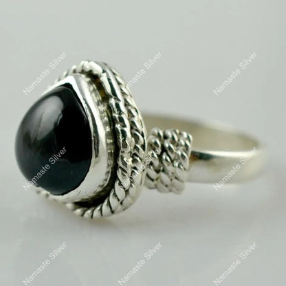 Black Onyx Ring, 925 Sterling Silver Promise Ring, Natural Onyx Heart Shape Gemstone Handmade Jewelry, July Birthstone, Unique Gift for her