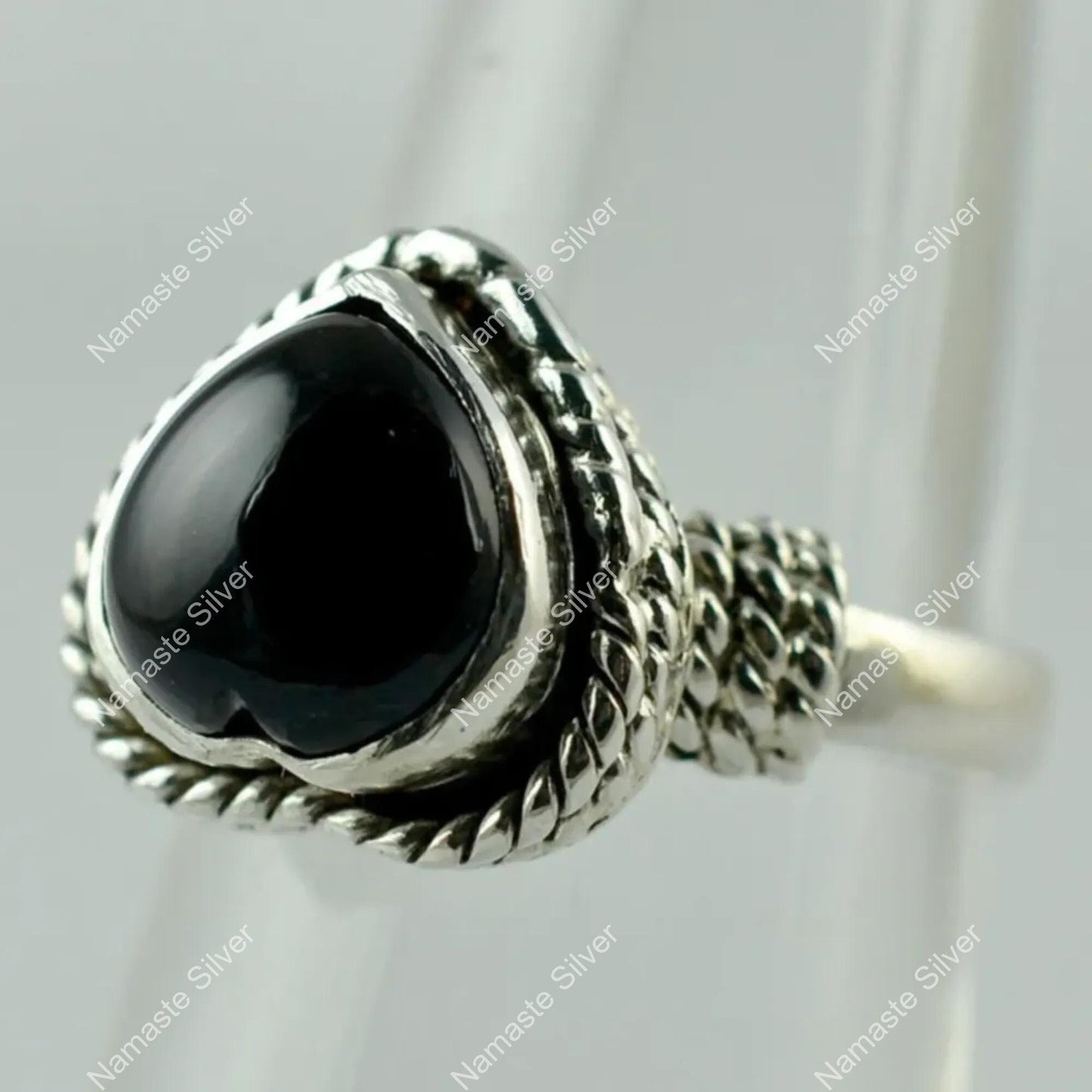 Black Onyx Ring, 925 Sterling Silver Promise Ring, Natural Onyx Heart Shape Gemstone Handmade Jewelry, July Birthstone, Unique Gift for her