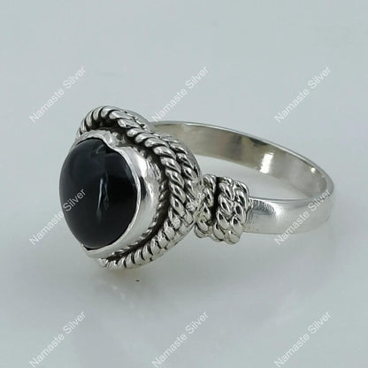 Black Onyx Ring, 925 Sterling Silver Promise Ring, Natural Onyx Heart Shape Gemstone Handmade Jewelry, July Birthstone, Unique Gift for her