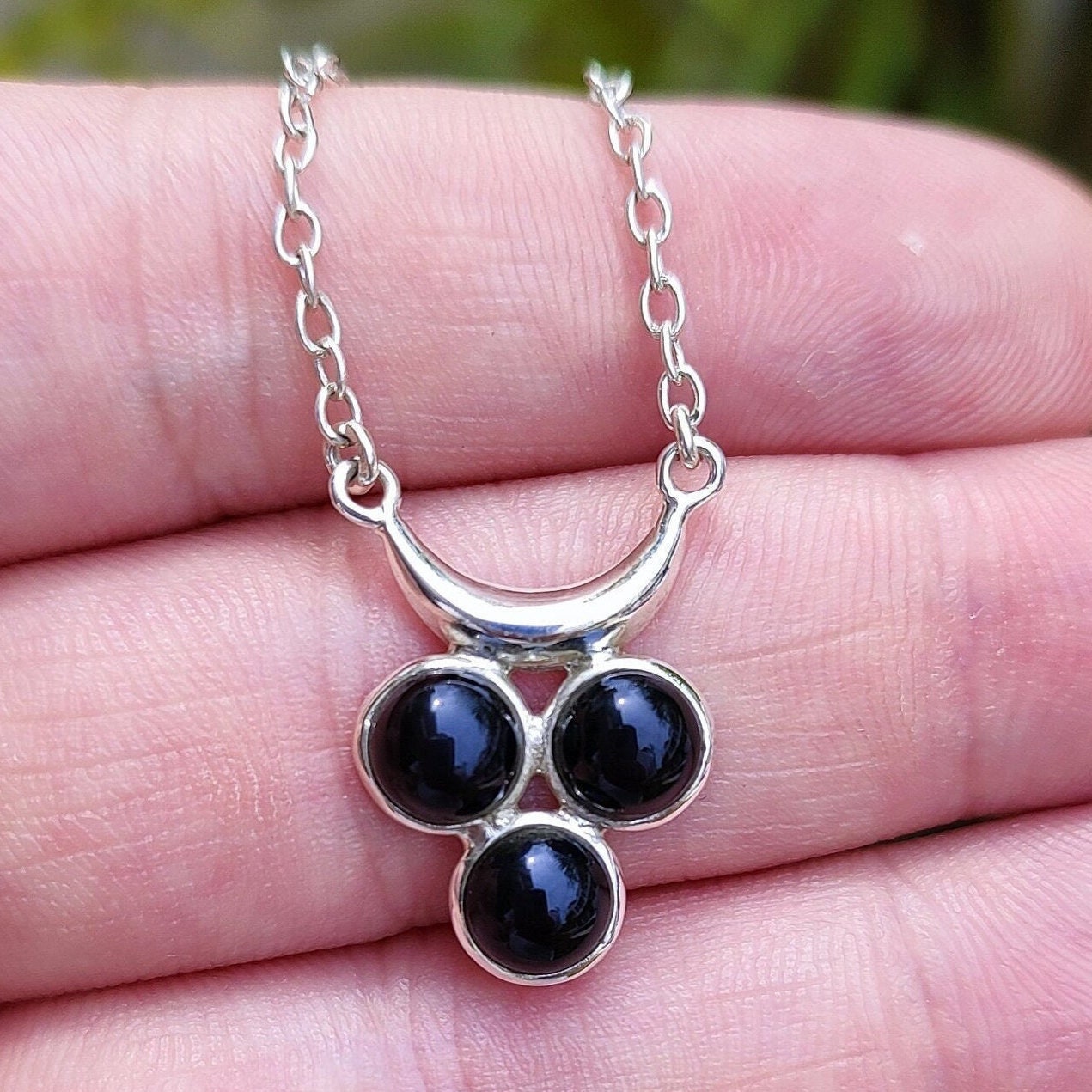 Black Onyx Necklace, 925 Sterling Silver Pendant, Natural Black Onyx Round Gemstone Handmade Boho Jewelry, July Birthstone, Gift for Her