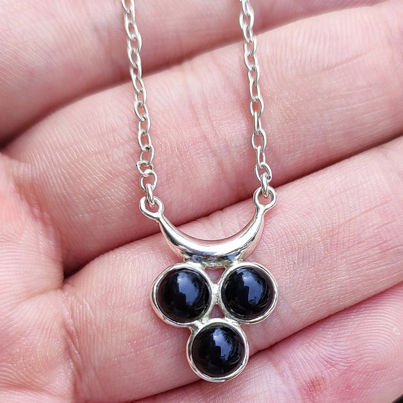 Black Onyx Necklace, 925 Sterling Silver Pendant, Natural Black Onyx Round Gemstone Handmade Boho Jewelry, July Birthstone, Gift for Her