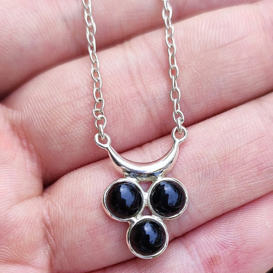 Black Onyx Necklace, 925 Sterling Silver Pendant, Natural Black Onyx Round Gemstone Handmade Boho Jewelry, July Birthstone, Gift for Her