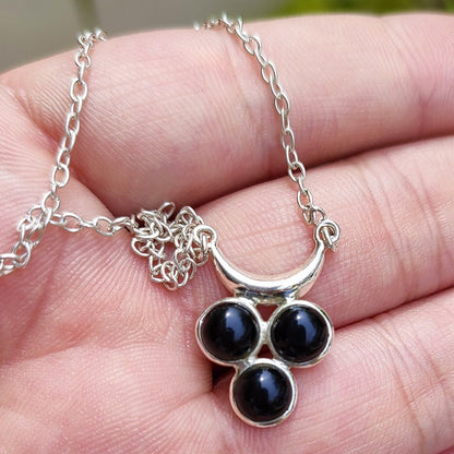 Black Onyx Necklace, 925 Sterling Silver Pendant, Natural Black Onyx Round Gemstone Handmade Boho Jewelry, July Birthstone, Gift for Her