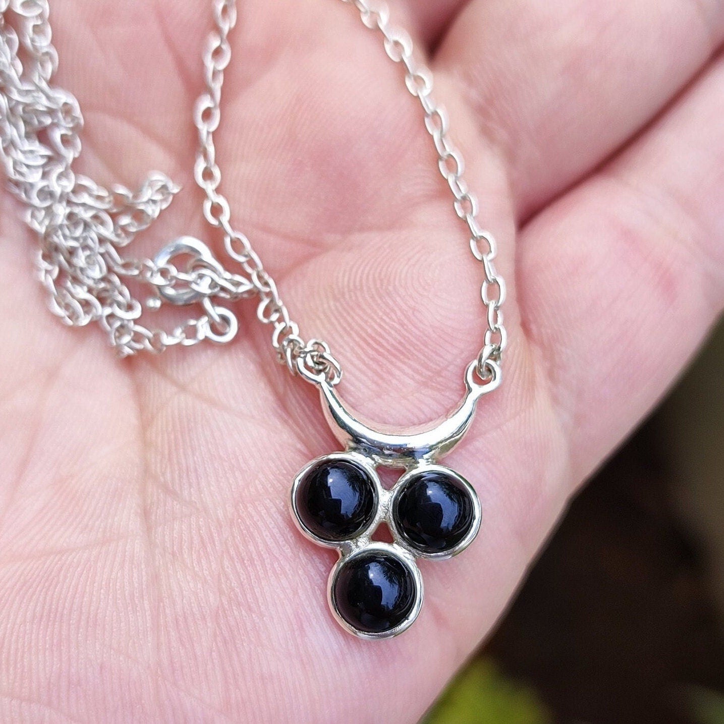 Black Onyx Necklace, 925 Sterling Silver Pendant, Natural Black Onyx Round Gemstone Handmade Boho Jewelry, July Birthstone, Gift for Her